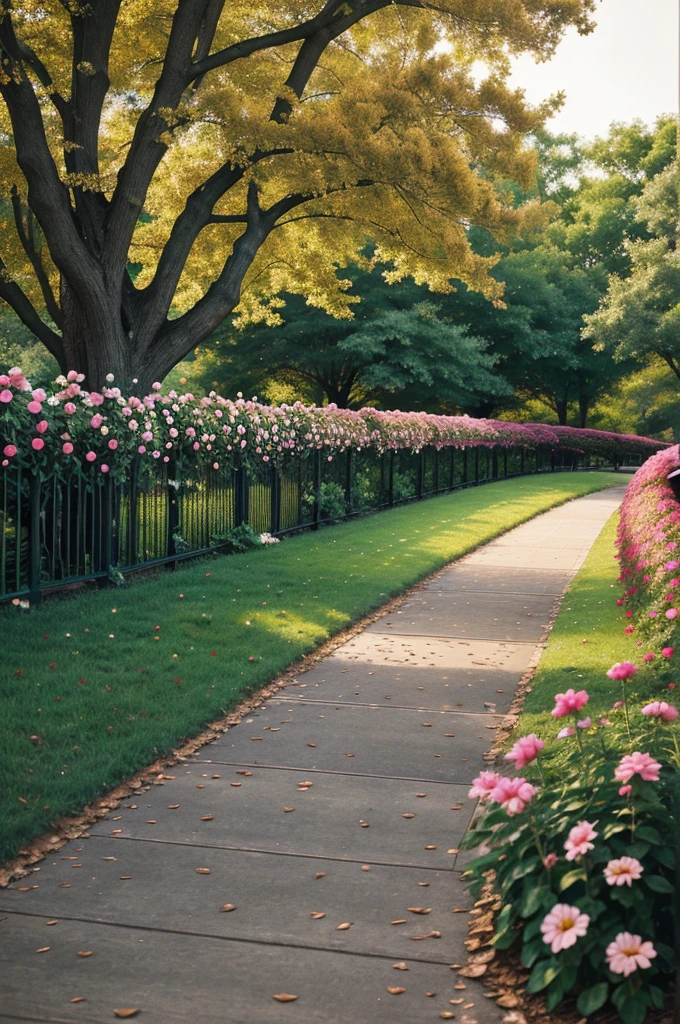  (flower railing) (park bokeh) (trees) digital backround