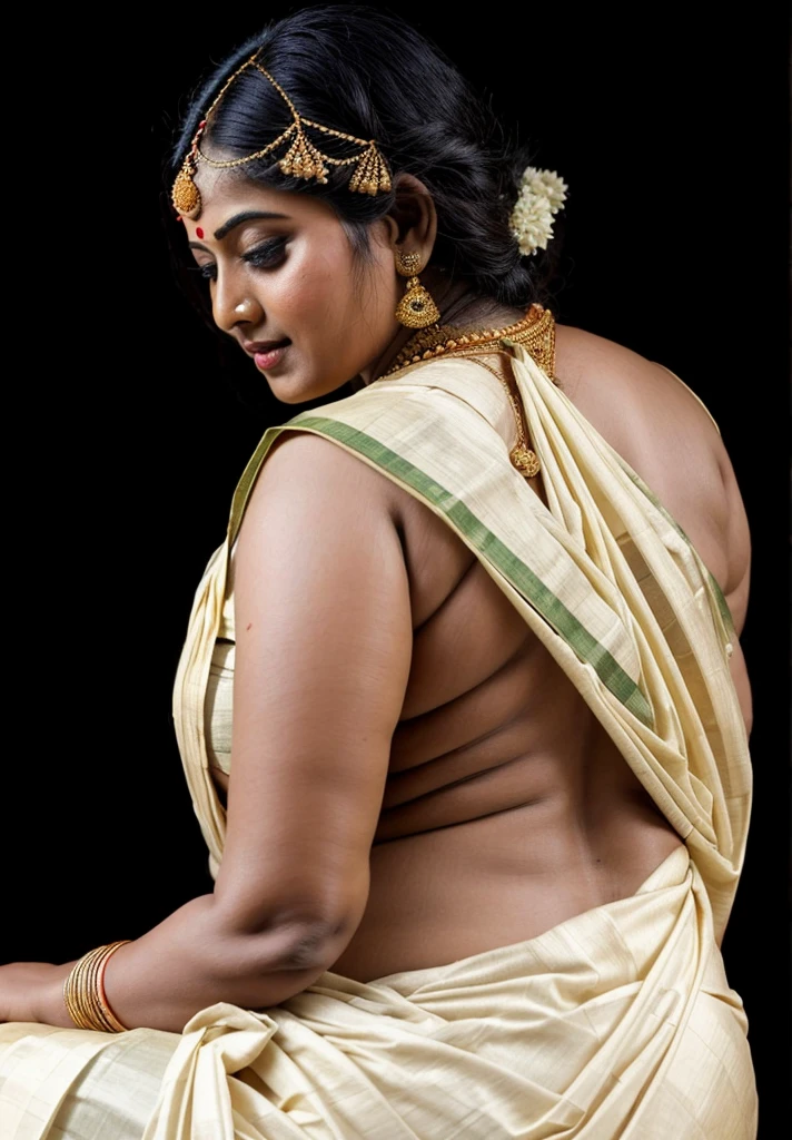 An Extremely gorgeous and beautiful Bengali village woman, 45 yo, pale white skin, sensual appealing body, perfect thick and chubby Beauty, wearing saree bare-chested, curvy, sexy navel folds, fleshy figure, Bengali village style saree, wearing a Bengali-style saree without a blouse,, ethnic vintage bengali village woman, bengali style saree, The sari was worn without a blouse and petticoat before the British Raj, baring one's chest or being blouseless,  Bengalis a.k.a. Bongs are known for their unique Bengali fashion sense (the way they don that sari makes you go wow), Pre British Raj, Pre colonial era, Bengali Woman draping sari without blouse is a normal thing in pre British Era, bong woman,