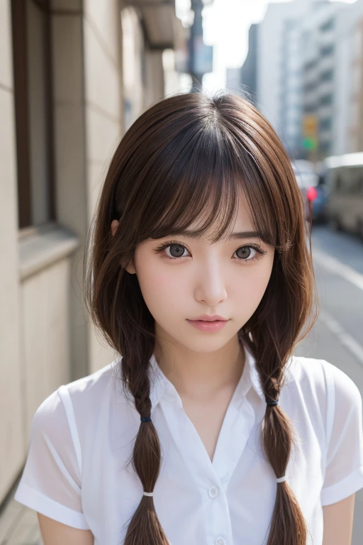masterpiece:1.3), (8K, Realistic, RAW Photos, Best image quality: 1.4), Japanese schoolgirl、(Random Hairstyles:1.2)、Highly detailed face、Attention to detail、double eyelid、Chest to chest、Sharp focus:1.2、Beautiful woman:1.4、Light brown hair、Highest quality、masterpiece、Ultra-high resolution、(Realistic:1.4)、非常に詳細でプロフェッショナルに照らされたlol顔、Loose、thin、lol、Short-haired、Deadly position、