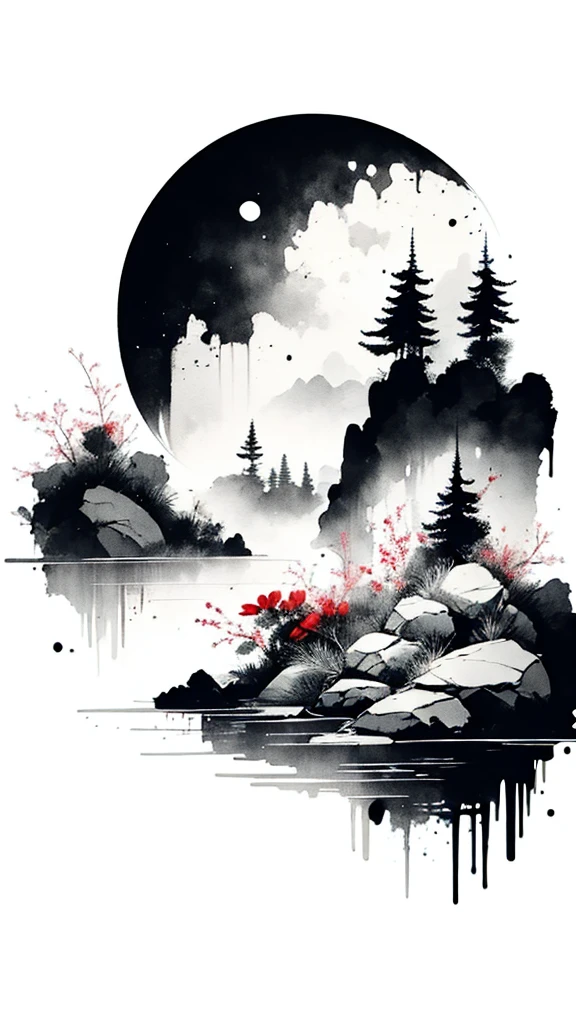 landscape ,background\(black sky,withered flowers all over the ground,a thick red water\), BREAK ,quality\(8k,wallpaper of extremely detailed CG unit, masterpiece,high resolution,top-quality,top-quality real texture skin,hyper realisitic,increase the resolution,RAW photos,best qualtiy,highly detailed,the wallpaper\), moon at the distance