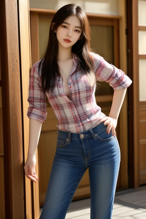Araffe woman in jeans, Plaid shirt, beautiful Asian girl, Gorgeous Chinese model, Japanese model, beautiful asian woman, Japanese goddess, Very beautiful girl., beautiful young woman, In the water up to her shoulders, very beautiful woman, Attractive and beautiful, sexy girl, Asian girl, beautiful female model, jaw-dropping beauty, Attractive face and body