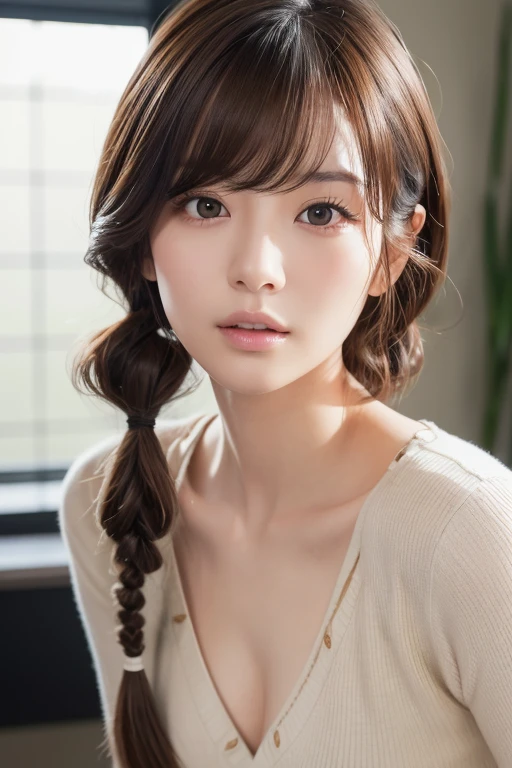 masterpiece:1.3), (8K, Realistic, RAW Photos, Best image quality: 1.4), Japanese girl、(Random Hairstyles:1.2)、Highly detailed face、Attention to detail、double eyelid、Chest to chest、Sharp focus:1.2、Beautiful woman:1.4、Light brown hair、Highest quality、masterpiece、Ultra-high resolution、(Realistic:1.4)、非常に詳細でプロフェッショナルに照らされたlol顔、Loose、thin、lol、Short-haired、Deadly position、