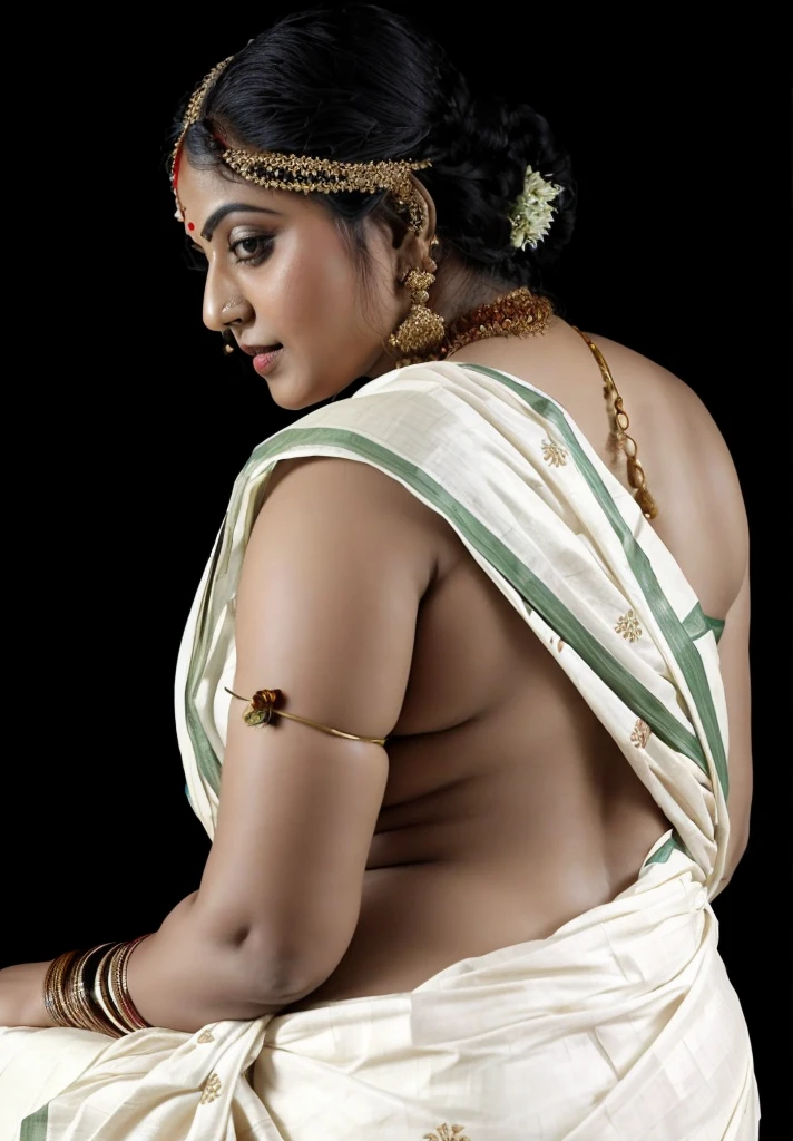 An Extremely gorgeous and beautiful Bengali village woman, 45 yo, pale white skin, sensual appealing body, perfect thick and chubby Beauty, wearing saree bare-chested, curvy, sexy navel folds, fleshy figure, Bengali village style saree, wearing a Bengali-style saree without a blouse,, ethnic vintage bengali village woman, bengali style saree, The sari was worn without a blouse and petticoat before the British Raj, baring one's chest or being blouseless,  Bengalis a.k.a. Bongs are known for their unique Bengali fashion sense (the way they don that sari makes you go wow), Pre British Raj, Pre colonial era, Bengali Woman draping sari without blouse is a normal thing in pre British Era, bong woman,