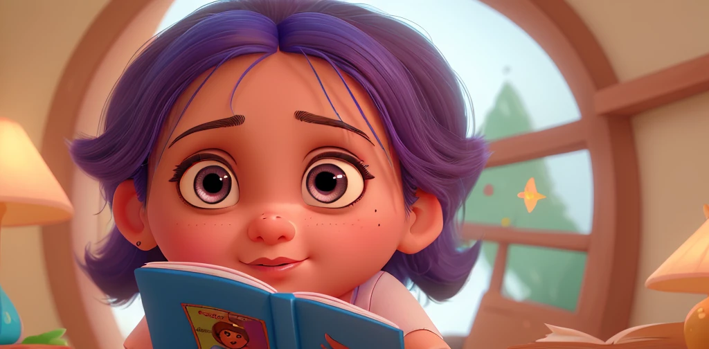 Close up of Priya's face, her eyes full of wonder and imagination as she reads fairy tales. 4k