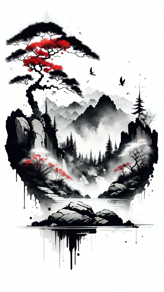 landscape ,background\(black sky,withered flowers all over the ground,a thick red water\), BREAK ,quality\(8k,wallpaper of extremely detailed CG unit, masterpiece,high resolution,top-quality,top-quality real texture skin,hyper realisitic,increase the resolution,RAW photos,best qualtiy,highly detailed,the wallpaper\), masterpiece, 1 picture, paint tree leaves ( red )