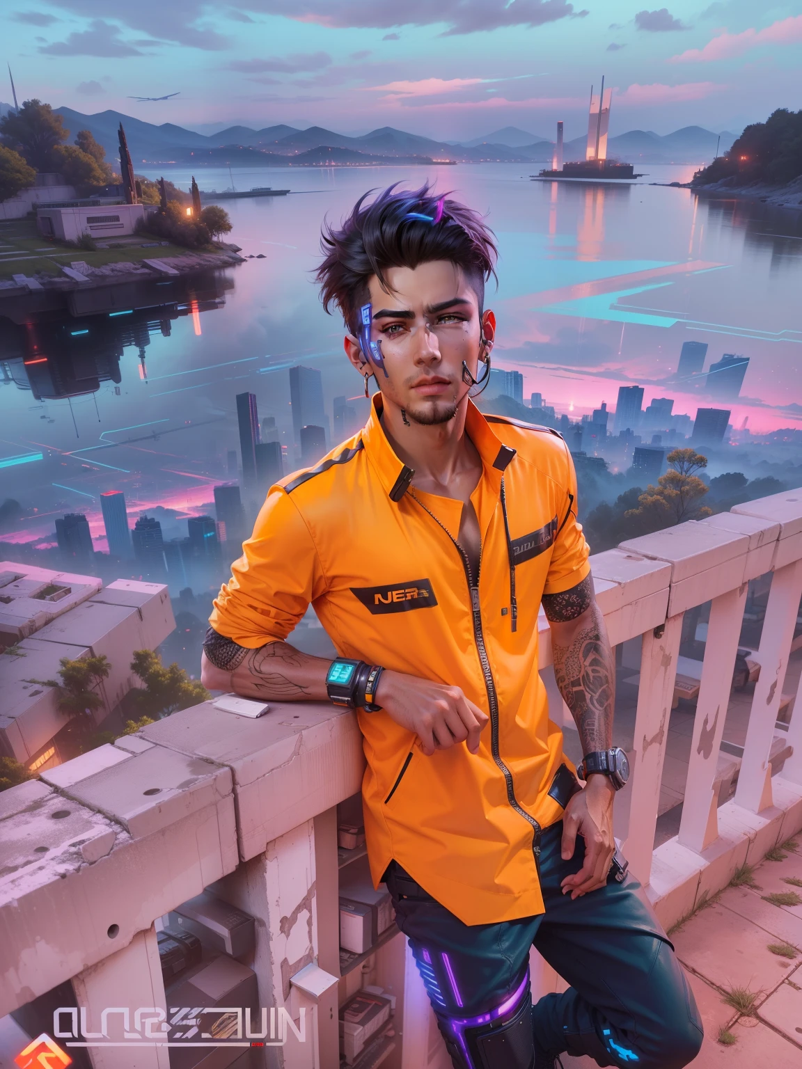 Change background cyberpunk handsome boy, realistic face, ultra realistic