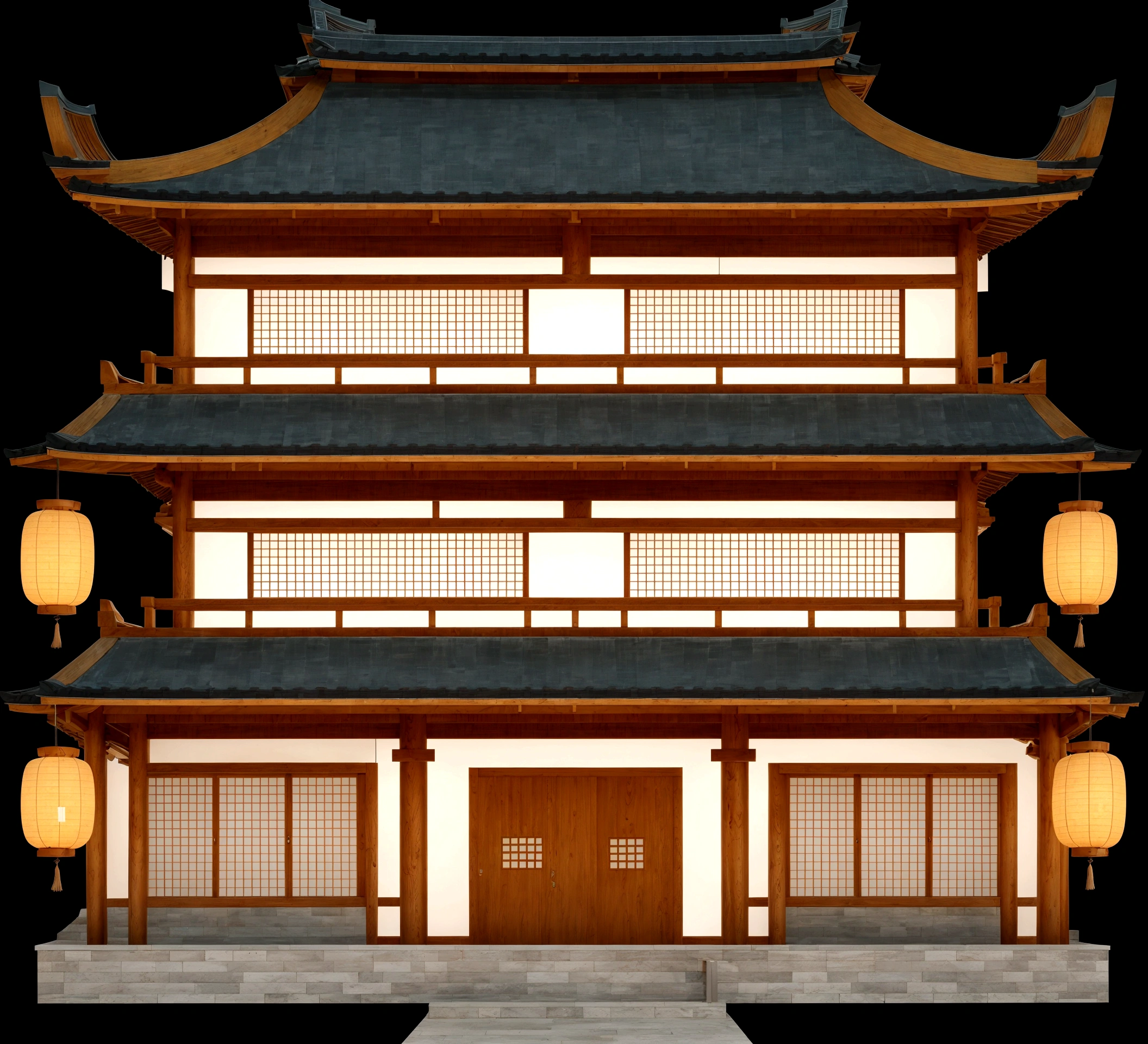 a cartoon image of a japanese style building with lanterns on the roof, ancient japanese architecture, japanese house, an extremely detailed building, japanese temple, zen temple background, japanese architecture, european japanese buildings, digital painting of a pagoda, inspired by Gusukuma Seihō, japanese temples, ryokans and edo era houses, temple background, a temple, temple, pagoda