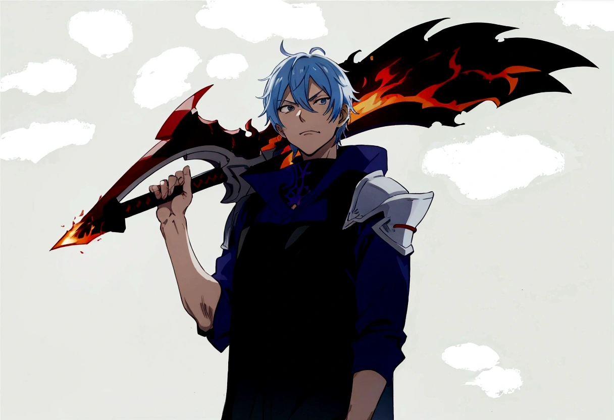 anime - style image of a man with a sword and a flame, 2d anime style, 2 d anime, by Shitao, with leviathan ax, shigenori soejima illustration, fire!! whole body, epic anime style, inspired by Kamisaka Sekka, by Kamisaka Sekka, zerochan art, he is very threatening and evil