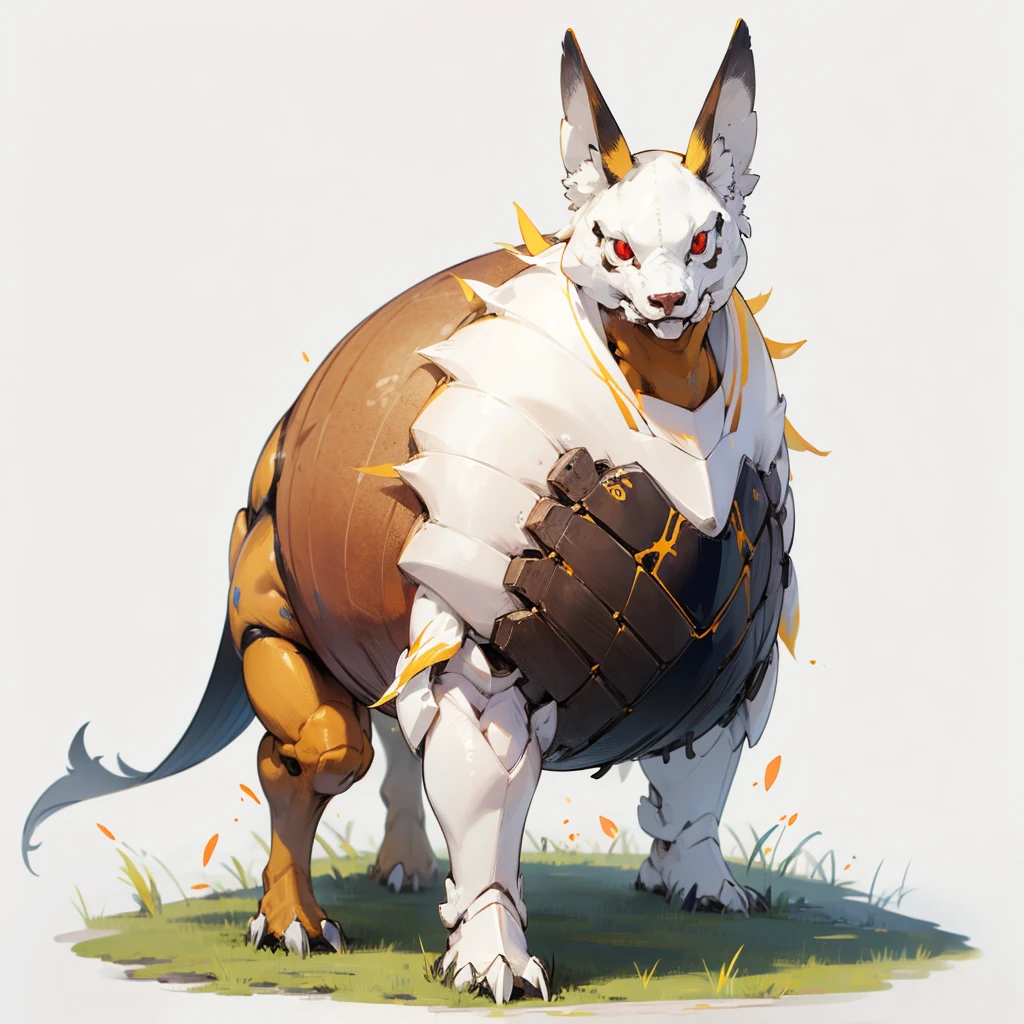 (Random Evolution), full body version, white and yellow skins, (red eyes), Grassroots, no background 