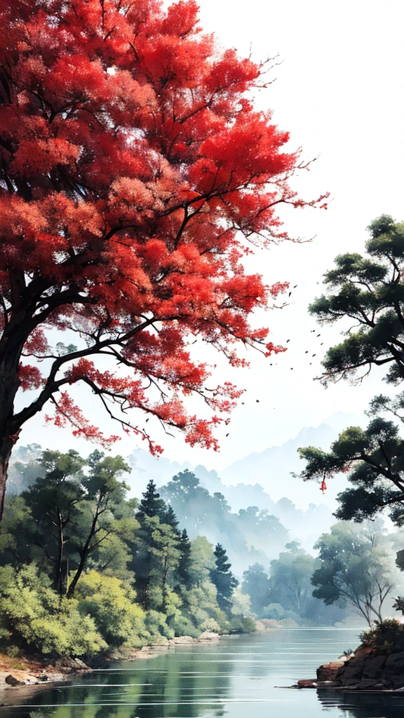 landscape ,background\(black sky,withered flowers all over the ground,a thick red water\), BREAK ,quality\(8k,wallpaper of extremely detailed CG unit, masterpiece,high resolution,top-quality,top-quality real texture skin,hyper realisitic,increase the resolution,RAW photos,best qualtiy,highly detailed,the wallpaper\), masterpiece, 1 picture, paint tree leaves ( red )
