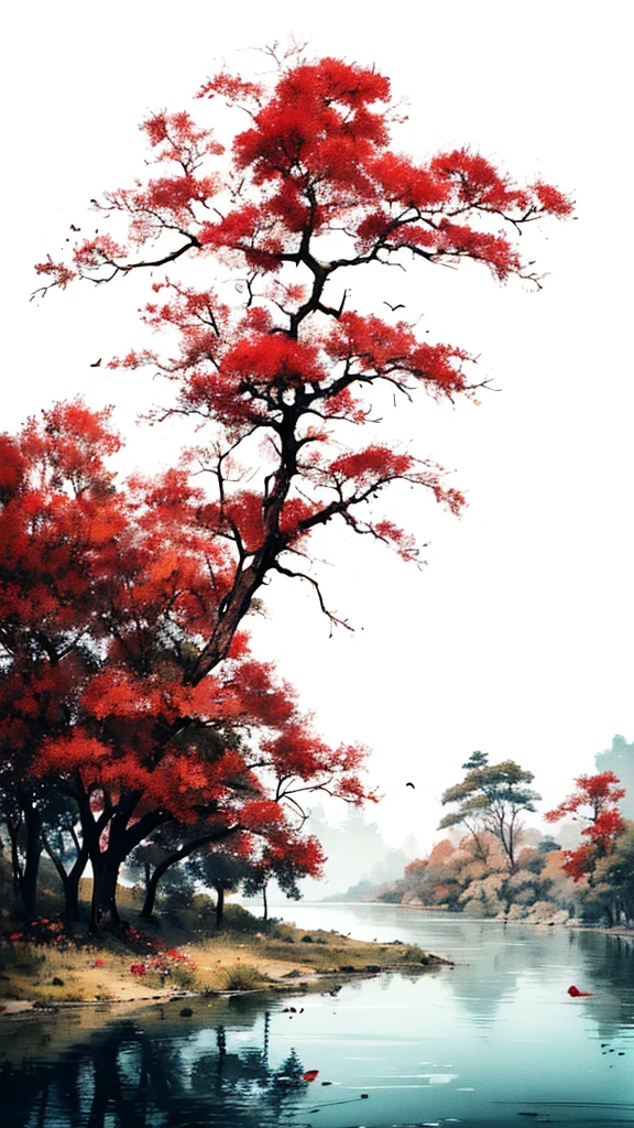 landscape ,background\(black sky,withered flowers all over the ground,a thick red water\), BREAK ,quality\(8k,wallpaper of extremely detailed CG unit, ​masterpiece,high resolution,top-quality,top-quality real texture skin,hyper realisitic,increase the resolution,RAW photos,best qualtiy,highly detailed,the wallpaper\), masterpiece, 1 picture, paint tree leaves ( red )