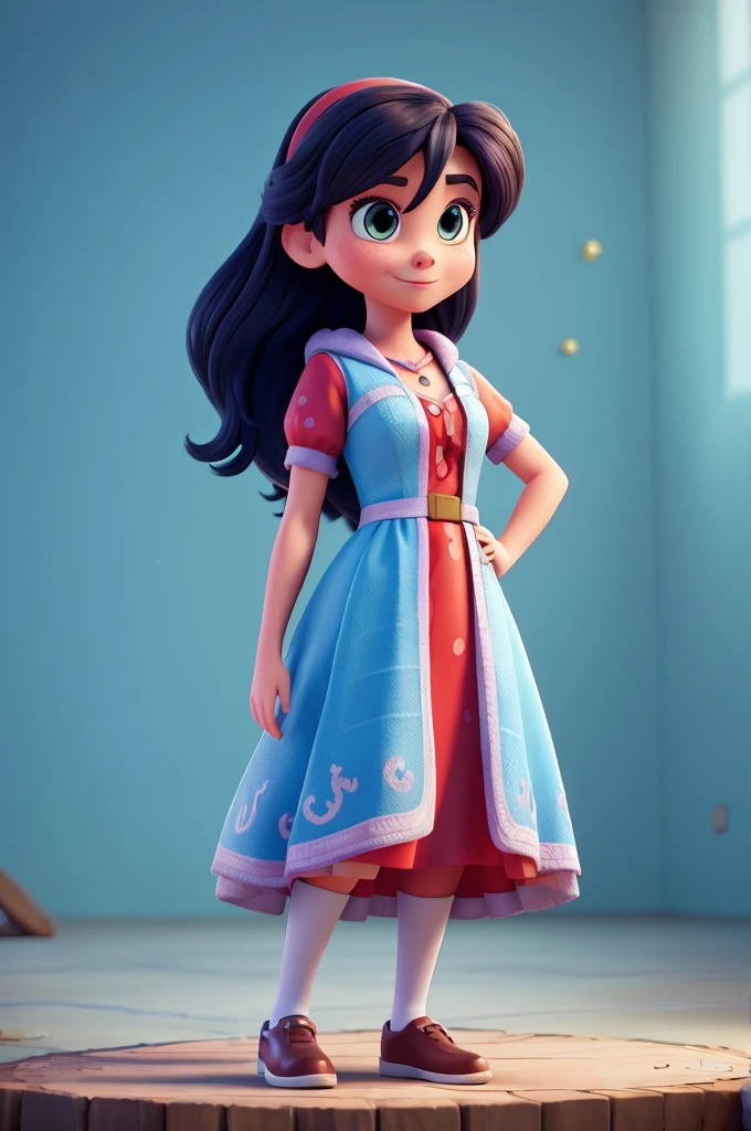 High quality image and resolution , create a Disney pixel style character , where she's wearing those unicorn pajamas , and pass on the idea that you read here to help the girls find their accessory that suits each of them and be beautiful and charming in costume, put a costume on her and a smile