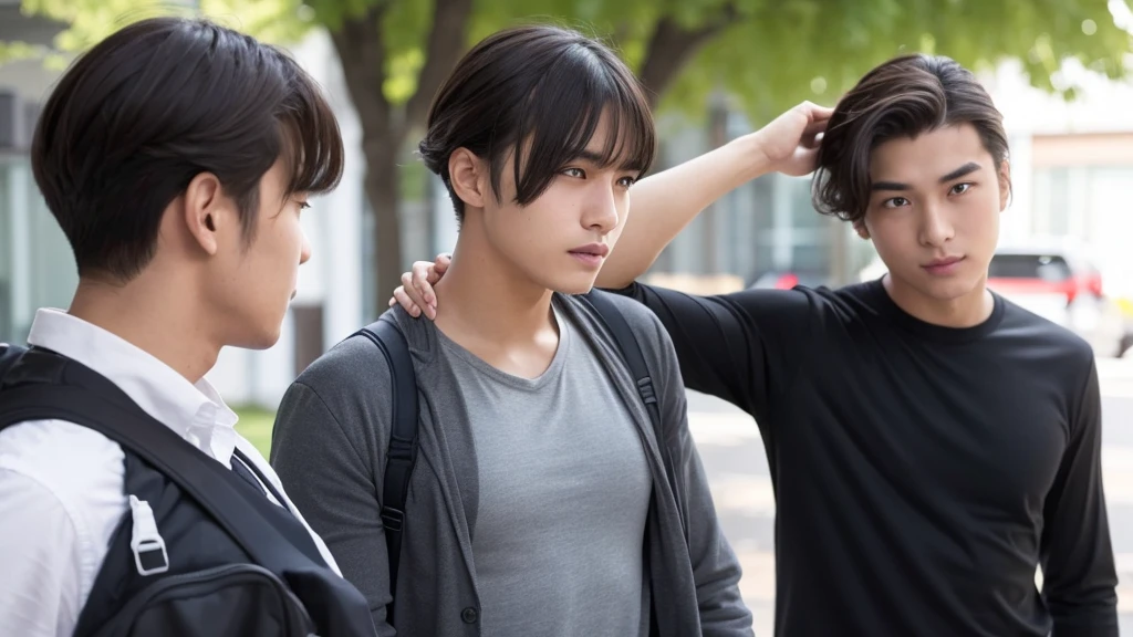 A photo of a man with bangs down and a man with his hair slicked back, university student