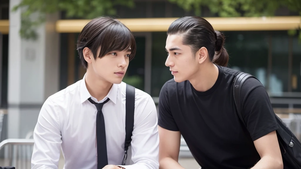A photo of a man with bangs down and a man with his hair slicked back, university student