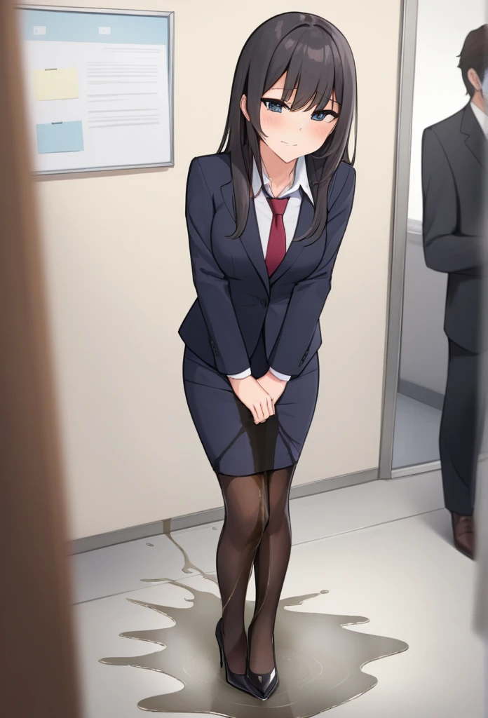 OL、a beauty girl、Excellent style、Nice Buddy、glamorous、Business suits、pencil skirt by the、pantyhose、high-heels、s Office、is standing、full body seenwetting herself:2.0),