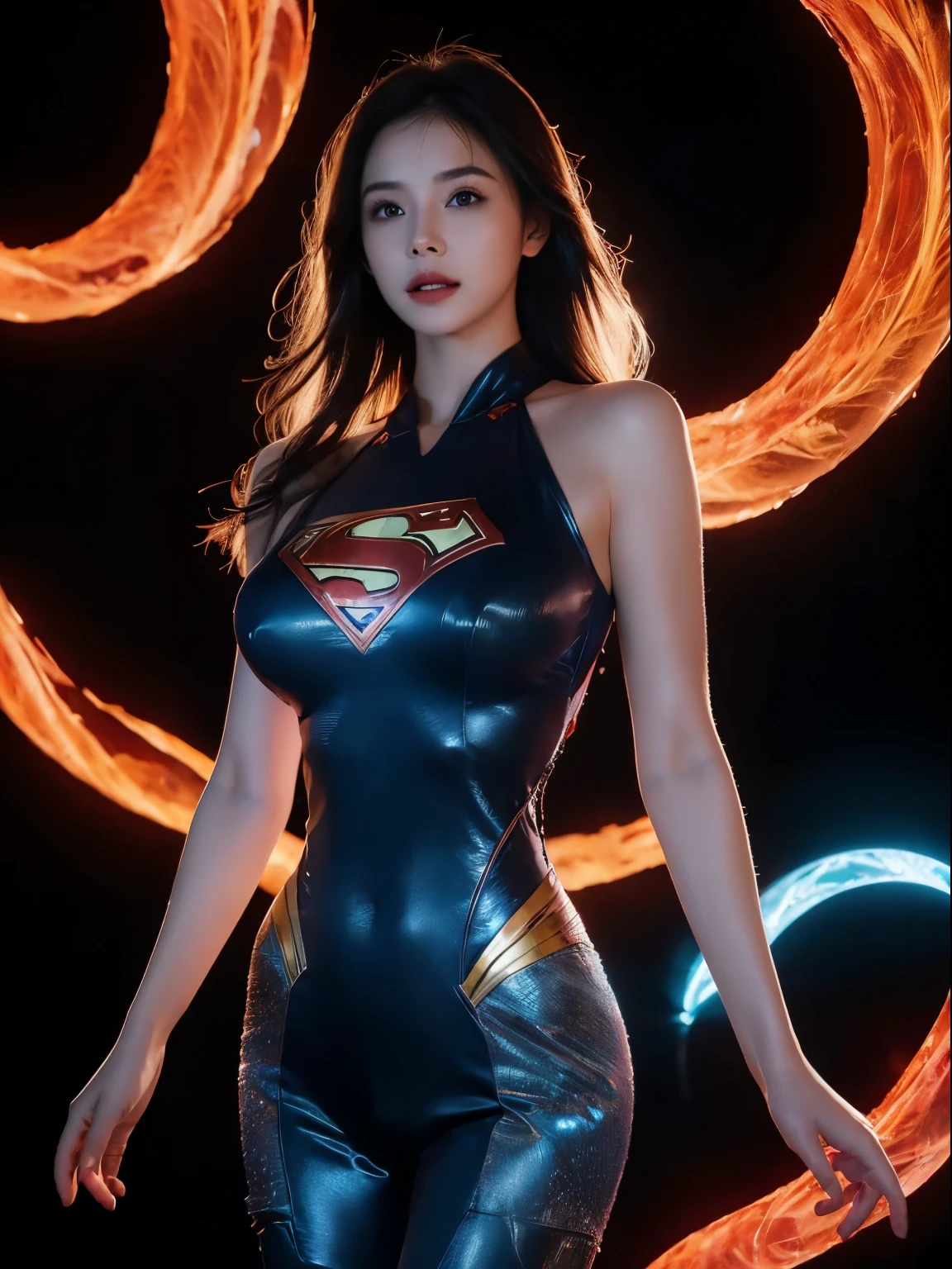 a close up of a asia woman in a superman costume standing on a cityscape, amouranth as a super villain, super photo realistic, realistic cosplay, super photo-realistic, ultra mega super hyper realistic, super-hero girl, super realistic photo, superhero body, highly detailed giantess shot, supergirl, superhero, superhero portrait, super model, super hero, super photorealistic, gigantic breasts, showing Vulvas muscular body, sexy body,