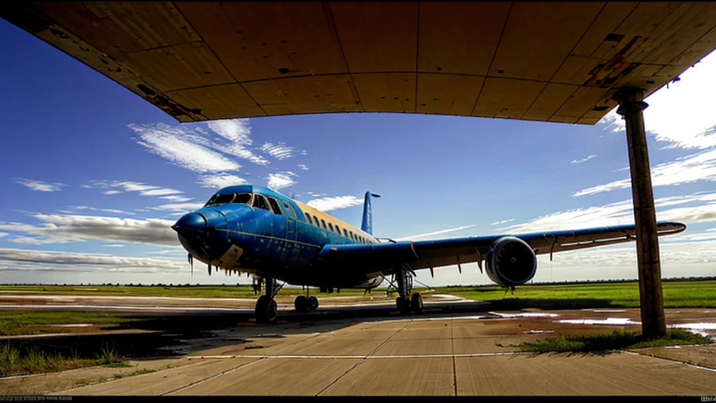 from below abandoned airport full of abandoned airplanes, 

