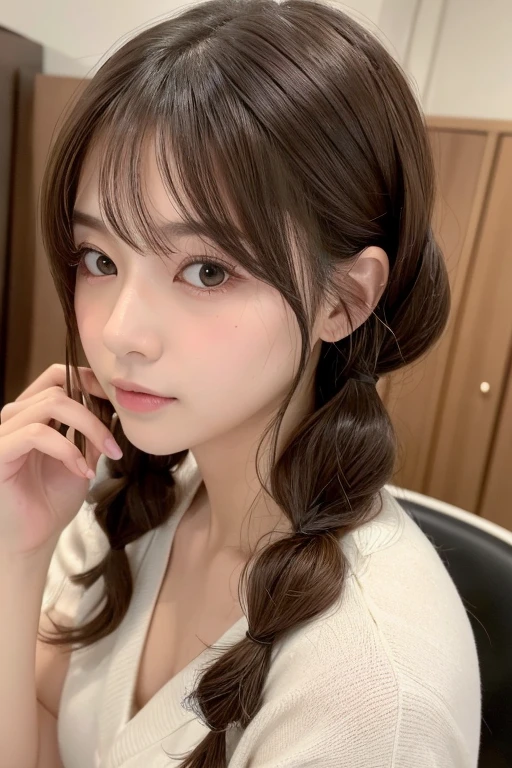 masterpiece:1.3), (8K, Realistic, RAW Photos, Best image quality: 1.4), Japanese schoolgirl、(Random Hairstyles:1.2)、Highly detailed face、Attention to detail、double eyelid、Chest to chest、Sharp focus:1.2、Beautiful woman:1.4、Light brown hair、Highest quality、masterpiece、Ultra-high resolution、(Realistic:1.4)、非常に詳細でプロフェッショナルに照らされたlol顔、Loose、thin、lol、Short-haired、Deadly position、sexy、