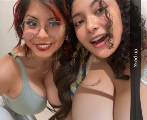two women with glasses and a bra top posing for a picture, modeling for dulce and gabanna, annoying sister vibes, very very low quality picture, profile pic, taken in the early 2020s, profile image, roomies, profile photo, profile picture, older sister vibes, 😭 🤮 💕 🎀, childhood friend vibes, instagram story, Big tits, huge tits, no clothes, sexy, cute, minimal clothes, thick, bbw, chubby stomach, thick nipples, nipple piercings, large areola, hard nipples, piercing through shirt, nipples hard through shirt, busty, major cleavage, naked, ripping through top, spilling over sides, bra too tight, giant tits, upper body zoom in, showing off huge tits, fat stomach, see through top, fat bbw, large areola showing, major cleavage, latina, down to stomach, sexy, upper body zoom, showing off tits, top half only, showing only upper, height difference, down to waist, tall and short girls, tits worship, touching each other sexy, touch other sexy style, tall and short standing next to each other, two thicc girls different heights, touching , from above, major cleavage, height difference, naked