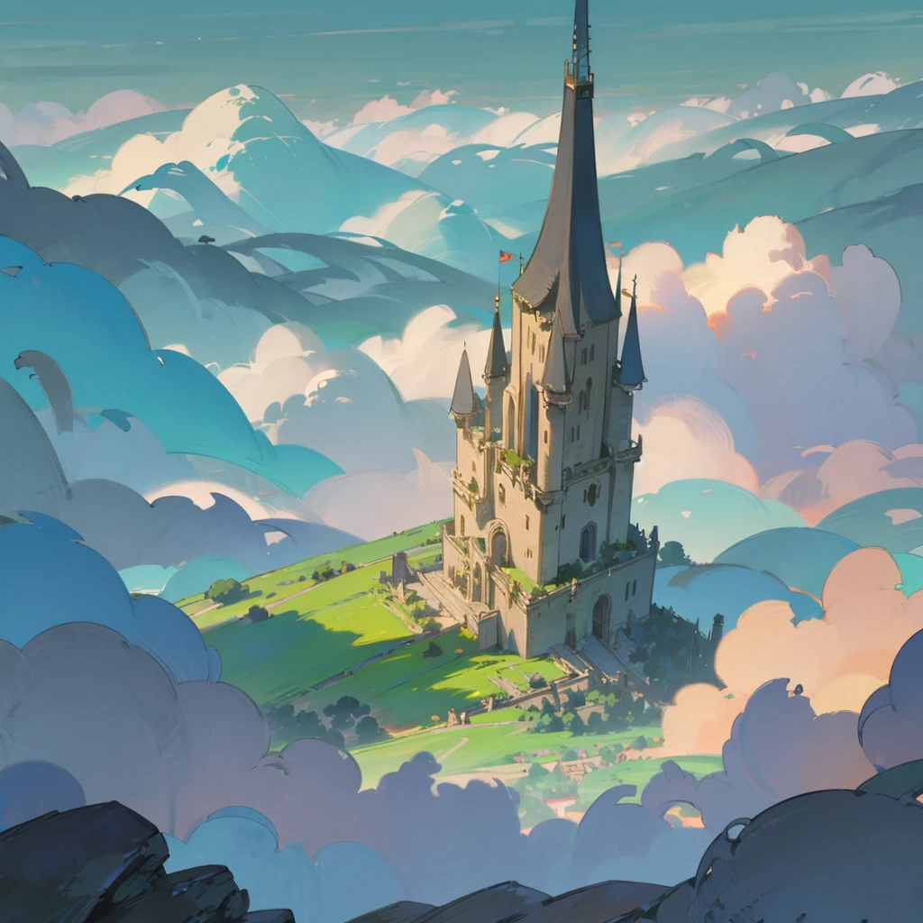((best quality)), ((masterpiece)), (detailed), Bright colors,Octopath Traveler style,Fantasy World,Beautiful view,forest,Sunlight,Tyndall phenomenon,grassland,flower,Small animals,beam,high-definition,Final Fantasy,Lots of details,Ultra-detailed,Dreamy light and shadow,Colorful dreamy clouds,f Mage Tower,RAW,Ultra-detailed portrayal,The right building structure