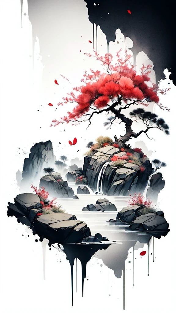 landscape ,background\(black sky,withered flowers all over the ground,a thick red water\), BREAK ,quality\(8k,wallpaper of extremely detailed CG unit, masterpiece,high resolution,top-quality,top-quality real texture skin,hyper realisitic,increase the resolution,RAW photos,best qualtiy,highly detailed,the wallpaper\), masterpiece, 1 picture, paint tree leaves ( red ), 1 image