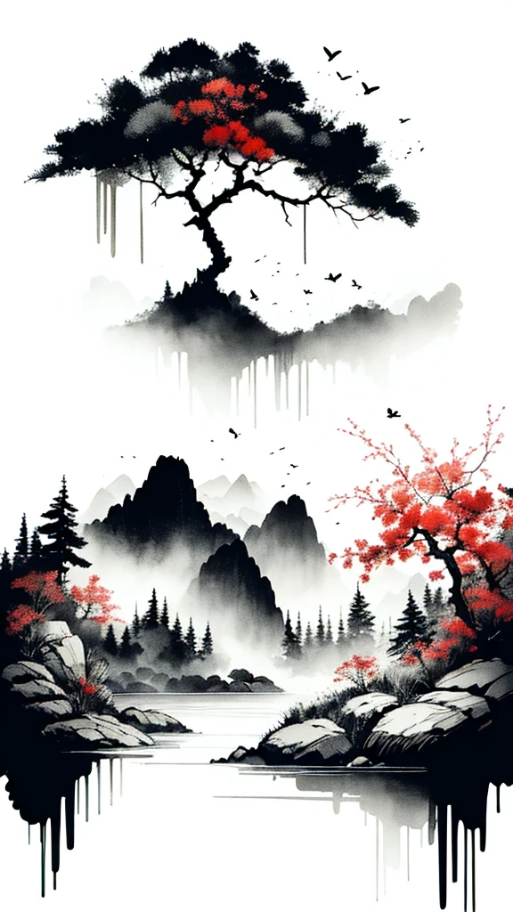 landscape ,background\(black sky,withered flowers all over the ground,a thick red water\), BREAK ,quality\(8k,wallpaper of extremely detailed CG unit, masterpiece,high resolution,top-quality,top-quality real texture skin,hyper realisitic,increase the resolution,RAW photos,best qualtiy,highly detailed,the wallpaper\), masterpiece, 1 picture, paint tree leaves ( red ), 1 image