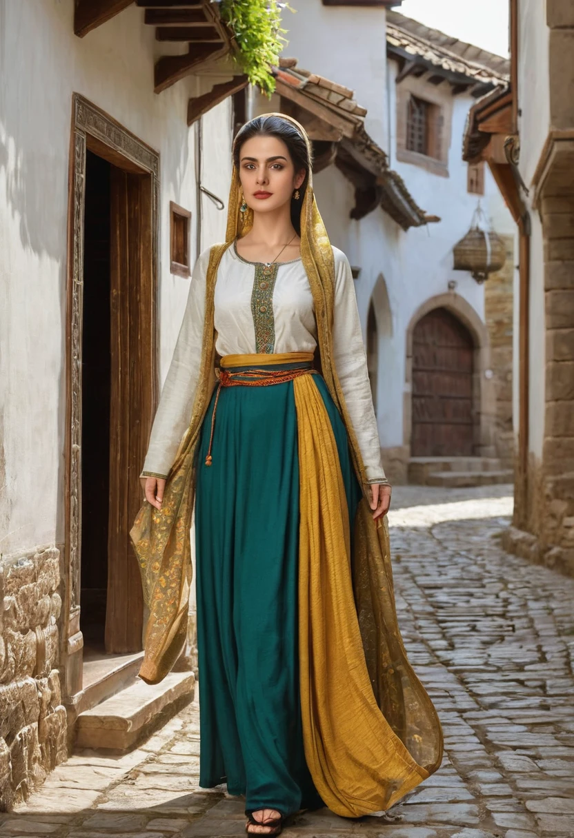 full-length, hq artstyle, medieval town woman with sarree which is not on her  and pussy