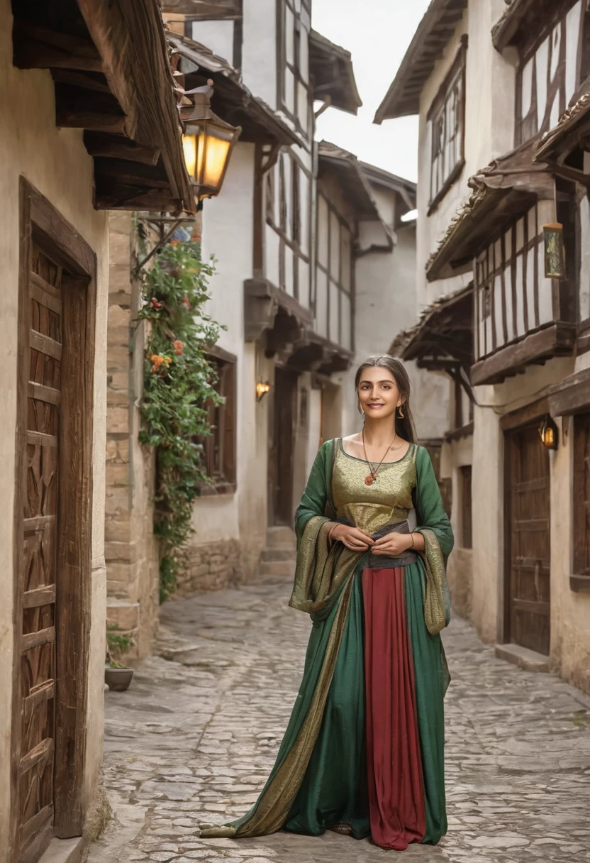 full-length, hq artstyle, medieval town woman with sarree which is not on her  and pussy