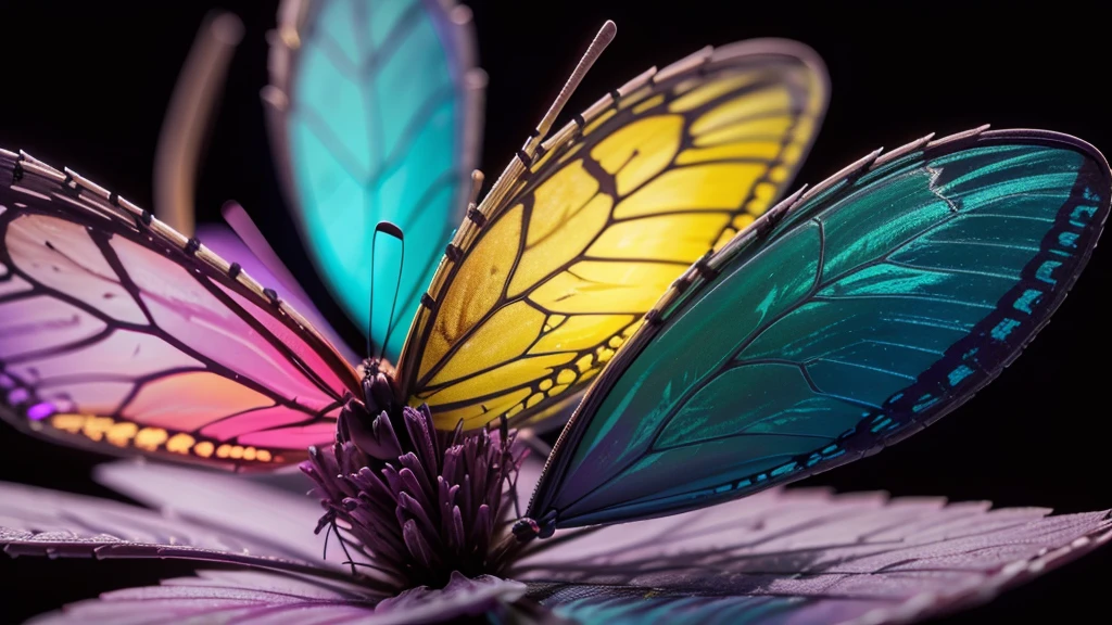 This stunning macro photo captures a colorful butterfly illuminated by gorgeous volumetric lighting.