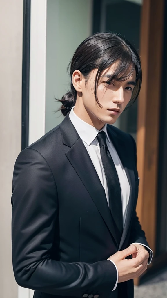 A photo of a man with bangs down and a man with his hair slicked back, suit