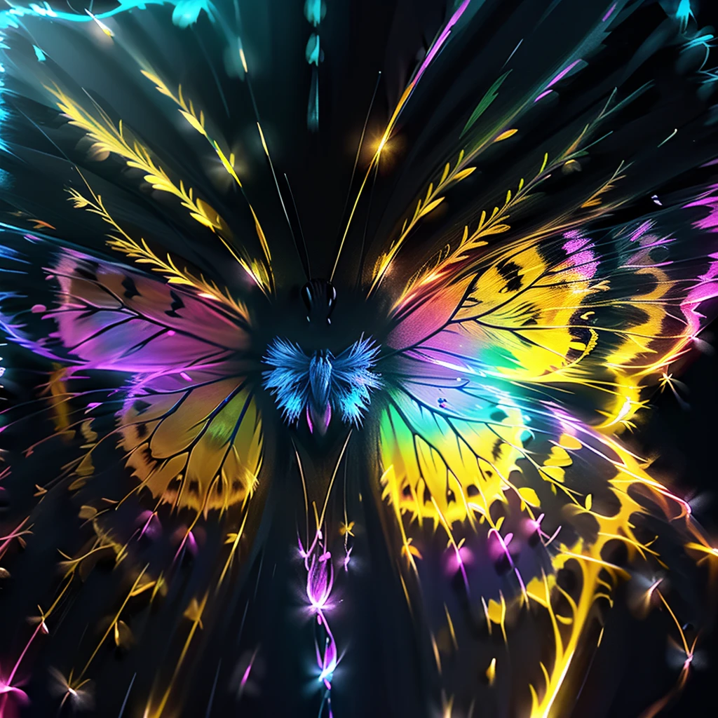 This stunning macro photo captures a colorful butterfly illuminated by gorgeous volumetric lighting.