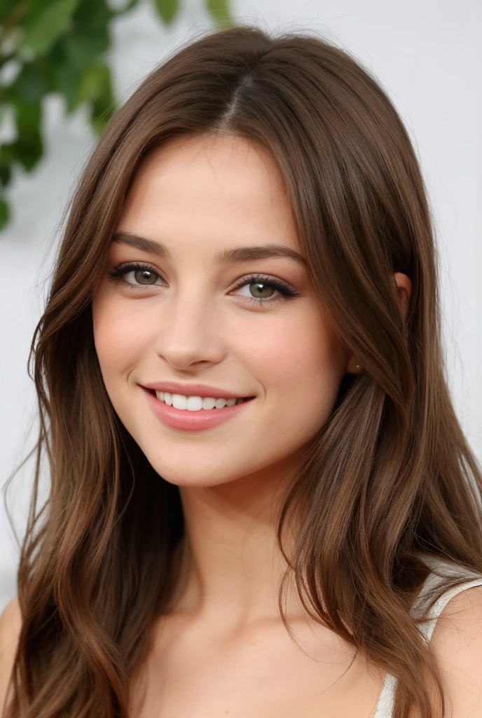 Une jeune femme brune, d'une beauté saisissante, se tient devant toi. Ses cheveux noirs et soyeux encadrent un visage délicat, aux traits fins et harmonieux. Ses grands yeux marron scintillent avec une lueur mystérieuse et captivante. Sa peau est lumineuse, légèrement hâlée, et ses lèvres, d'un rouge naturel, forment un sourire doux et envoûtant. Elle dégage une élégance naturelle et une présence magnétique qui attirent les regards sans effort.