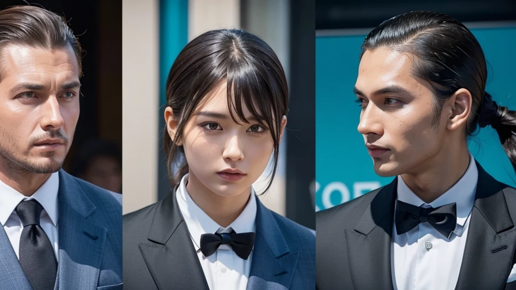A photo of a man with bangs down and a man with his hair slicked back, suit