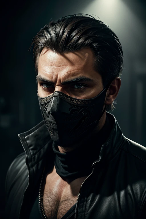 a handsome man wearing a mask, sharp detailed facial features, intricate mask design, dramatic lighting, cinematic composition, high contrast, moody atmosphere, digital art, concept art