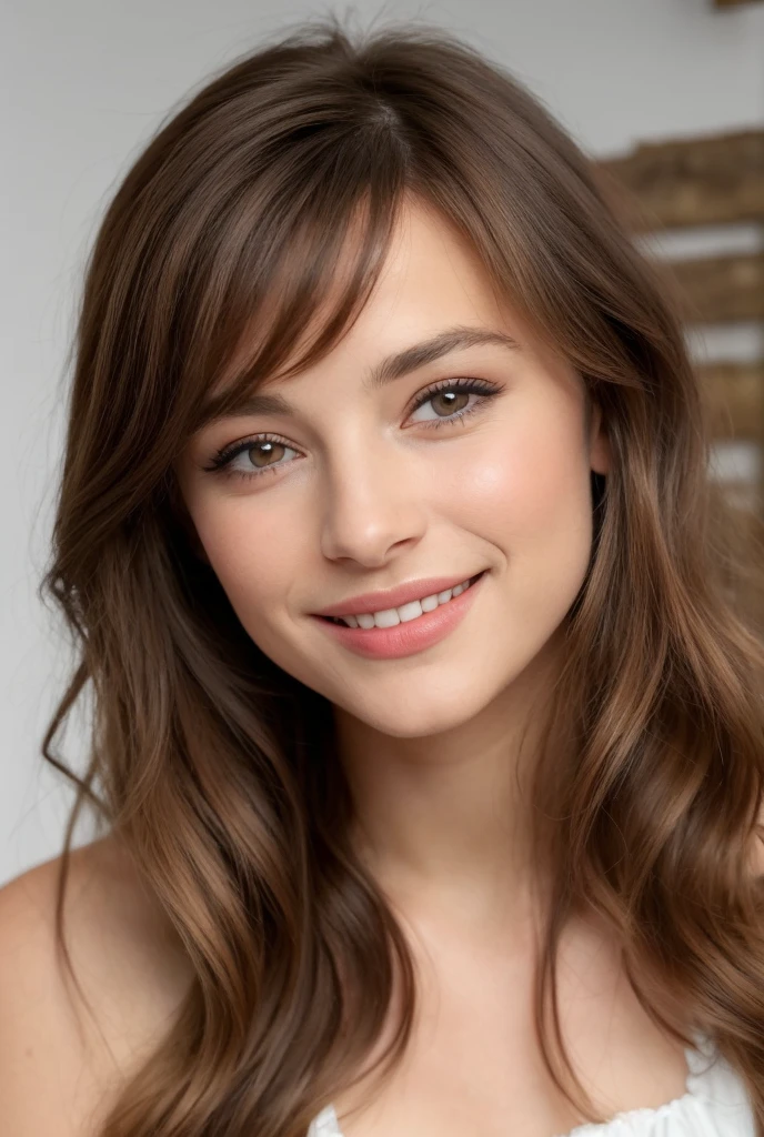 Une jeune femme brune, d'une beauté saisissante, se tient devant toi. Ses cheveux noirs et soyeux encadrent un visage délicat, aux traits fins et harmonieux. Ses grands yeux marron scintillent avec une lueur mystérieuse et captivante. Sa peau est lumineuse, légèrement hâlée, et ses lèvres, d'un rouge naturel, forment un sourire doux et envoûtant. Elle dégage une élégance naturelle et une présence magnétique qui attirent les regards sans effort.