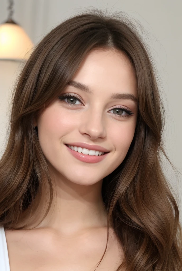 Une jeune femme brune, d'une beauté saisissante, se tient devant toi. Ses cheveux noirs et soyeux encadrent un visage délicat, aux traits fins et harmonieux. Ses grands yeux marron scintillent avec une lueur mystérieuse et captivante. Sa peau est lumineuse, légèrement hâlée, et ses lèvres, d'un rouge naturel, forment un sourire doux et envoûtant. Elle dégage une élégance naturelle et une présence magnétique qui attirent les regards sans effort.
