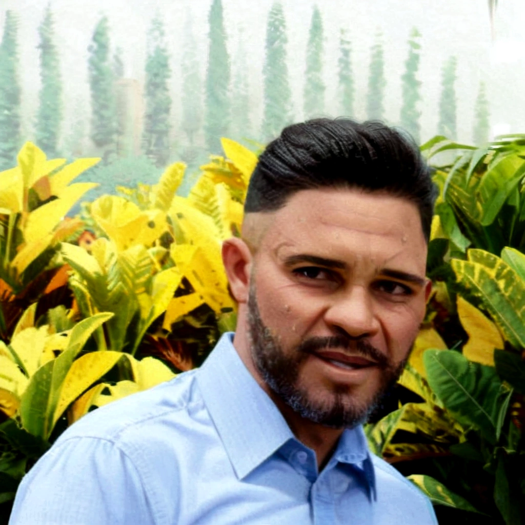 there is a man standing in front of a bush wearing a blue shirt, Jose Moncada, eloymorales, rise of henry, vitor maristane, portrait of Danny González, joel torres, david villegas, Herald Ortega, juan diaz channels, José Miguel Roman France, luis nieves sr., profile image, christian orrillo, André Rios