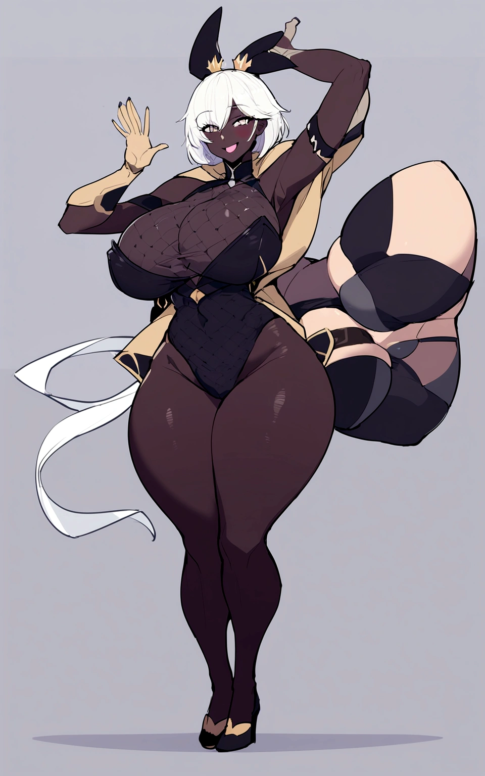 1womanl, is smiling, looking at the camera, standing, it is lifted, has his right arm raised waving, your mouth is open, smiling;, is smiling, It's on the street, is on the sidewalk, Is not home, e feliz, are you excited, Your body is voluptuous, Your body is attractive, she has big breasts, She has huge breasts, She has a big ass, she has a huge ass, she has big thighs, she has very big thighs., Your skin is tanned, your skin is darker white.