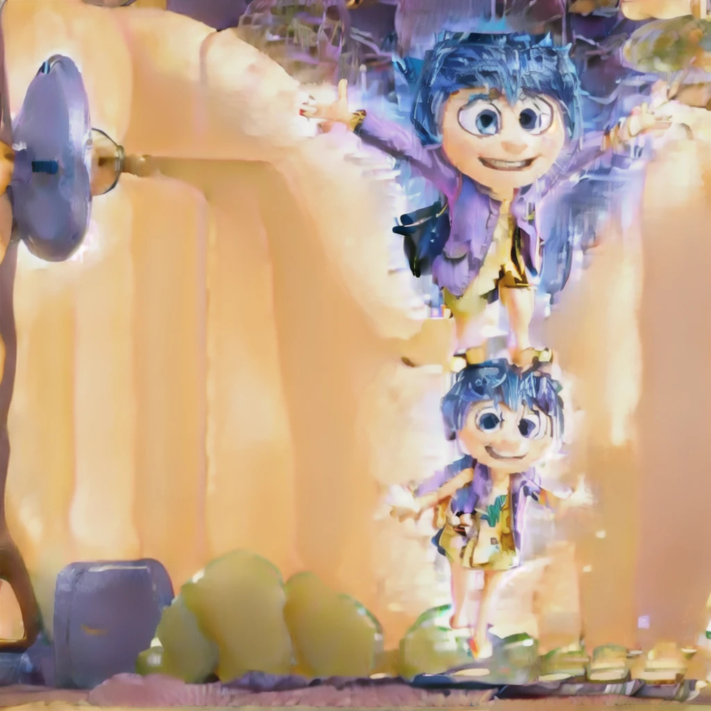 Funnily character, disney pixar style, 3d, very small, with long brown hair, dark pink jacket, black al star sneakers, light jeans , with happy face, waving his hand, yellow skin ,ROUND BLACK GLASSES, Green Eye, white background 8k quality