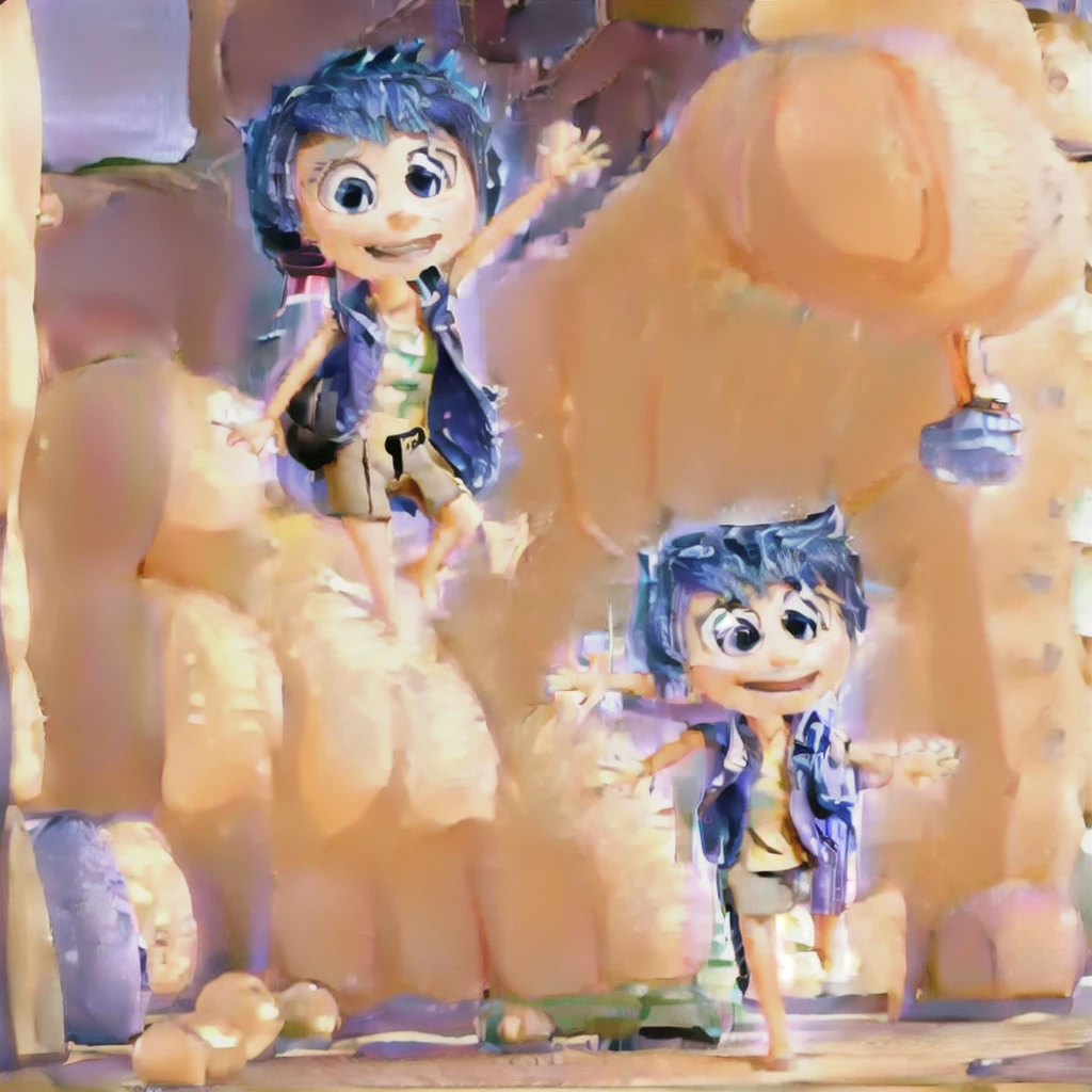 Funnily character, disney pixar style, 3d, very small, with long brown hair, dark pink jacket, black al star sneakers, light jeans , with happy face, waving his hand, yellow skin ,ROUND BLACK GLASSES, Green Eye, white background 8k quality