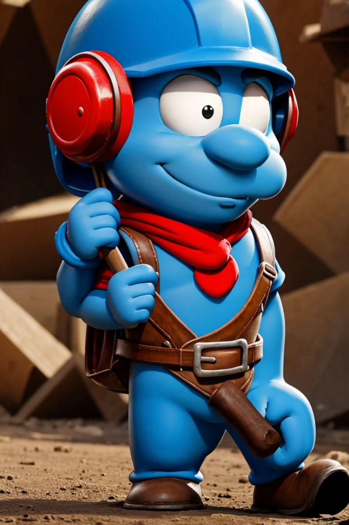 Miner philosopher smurf in cartoon with helmet