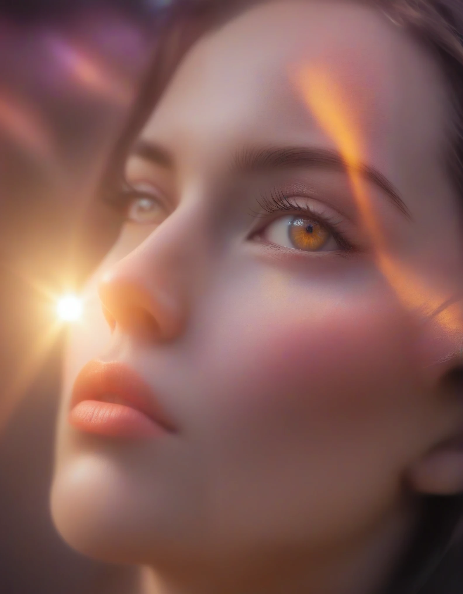 ((A mesmerizing girl in an orange crop top)) with enchanting, golden, crystal-like eyes, captured in intricate detail. This breathtaking artwork features a painterly art style with unmatched high quality and 8k resolution. The composition and lighting are exquisite, elevating it to masterpiece status. Set against the backdrop of the golden hour, the soft focus enhances an epic fantasy atmosphere with vibrant color grading. Shot from a variety of dramatic angles, including high-angle and extreme close-up perspectives, the image dazzles with bright color grading and sun flares. The long exposure creates a dreamy effect, while the depth of field and soft focus add to the ethereal quality. This 8k photo, enhanced with HDR and professional lighting, was taken with a Canon EOS R5 and a 75mm lens, incorporating both low-angle shots and extreme close-ups for maximum impact. The image radiates a magical aura