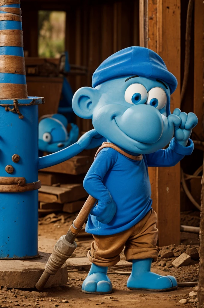 Philosopher Smurf in a miner's uniform