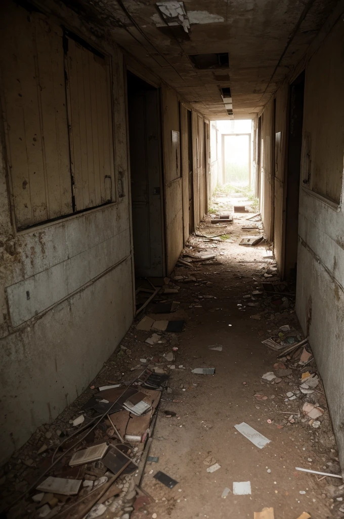 an abandoned bunker, dirty and dusty interior