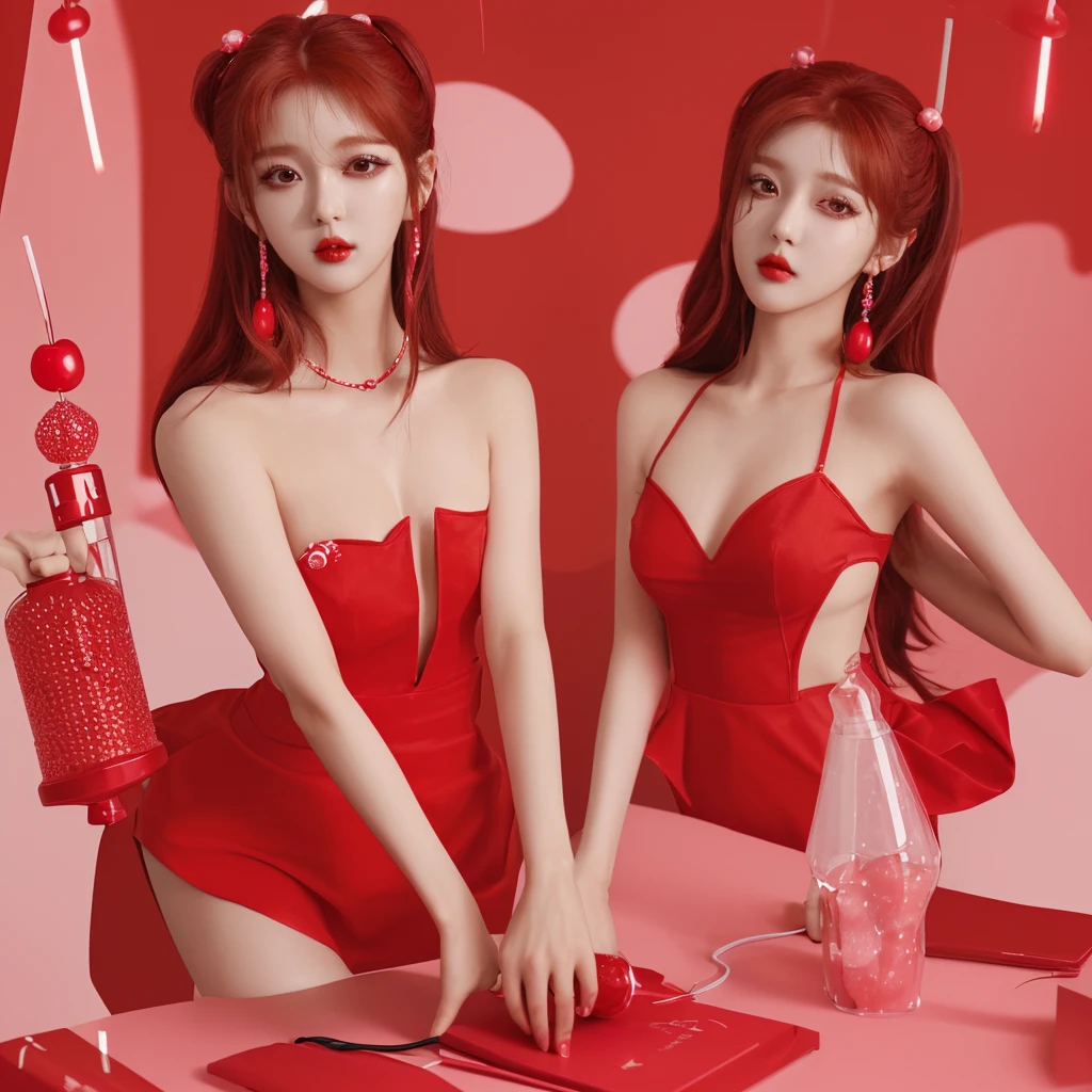 Red kpop lightstick with cherry decoration "hot cherry"