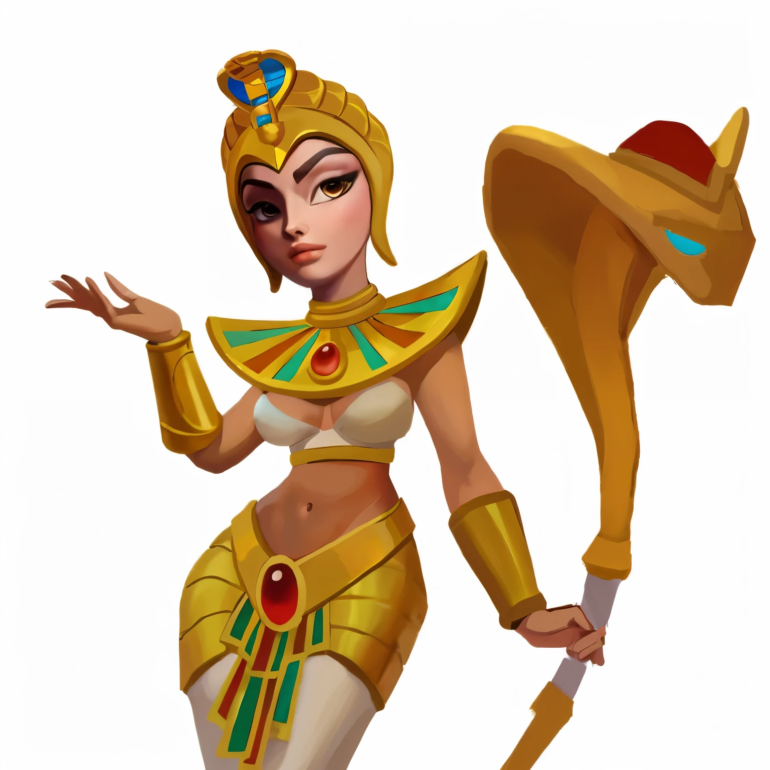 masterpiece，HD，European and American cartoon characters，Cleopatra，Cartoon women，Rich in details，Holding a snake-shaped staff