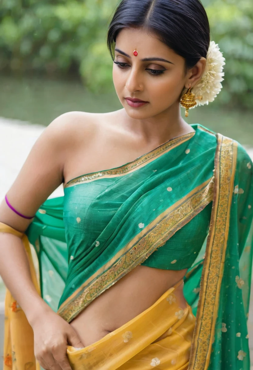 A woman undressing saree and her boobs are shown and her pussy is leaking xxx porn hd