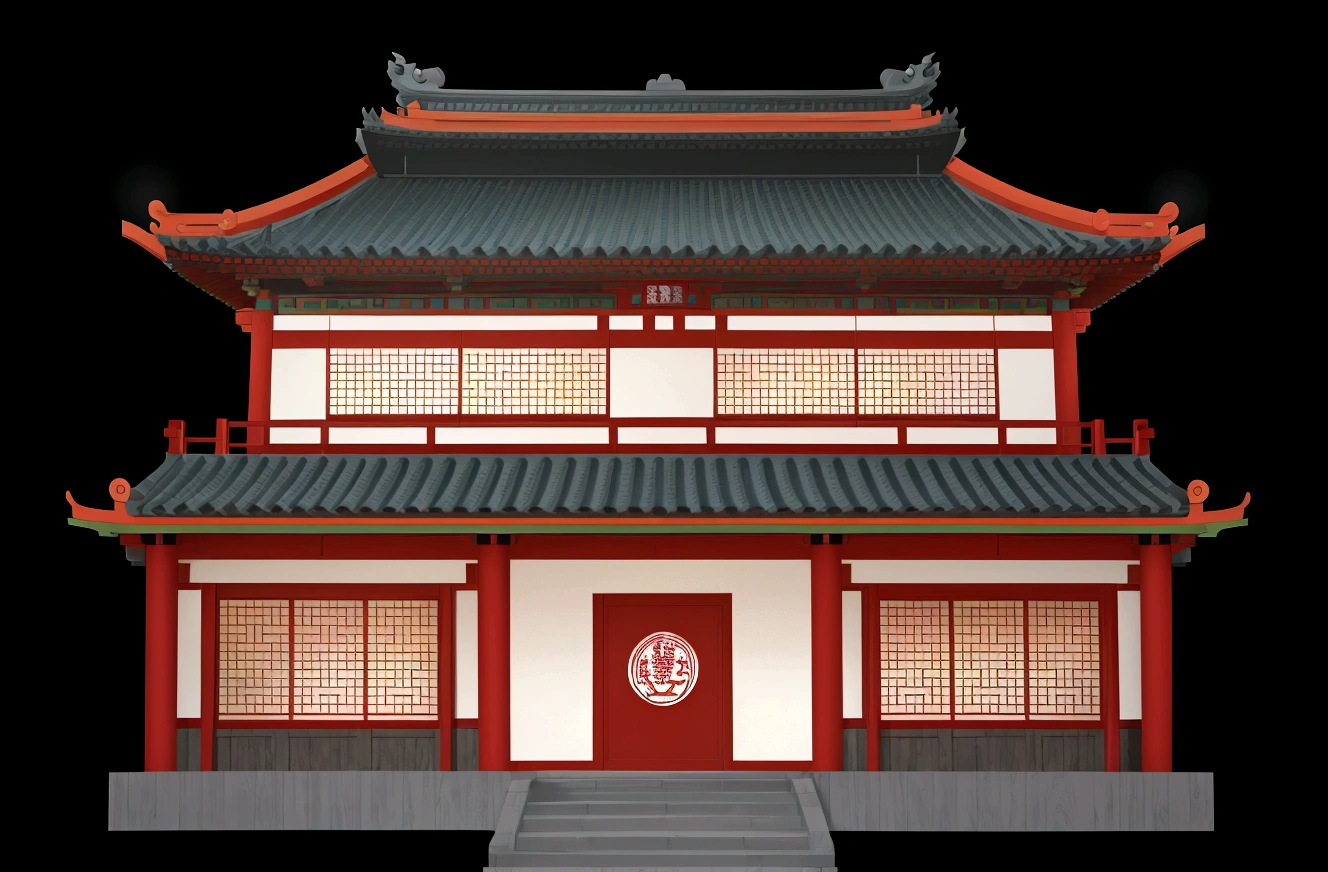 illustration of a traditional chinese house with a red door and a green roof, japanese house, digital painting of a pagoda, chinese building, temple background, zen temple background, japanese temple, an extremely detailed building, inspired by Shūbun Tenshō, artwork in the style of z.w. gu, background depicting a temple, korean traditional palace
