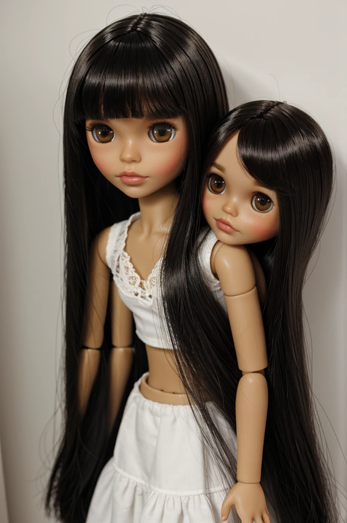 one Blythe doll dark hair, light skin, straight hair and without bangs