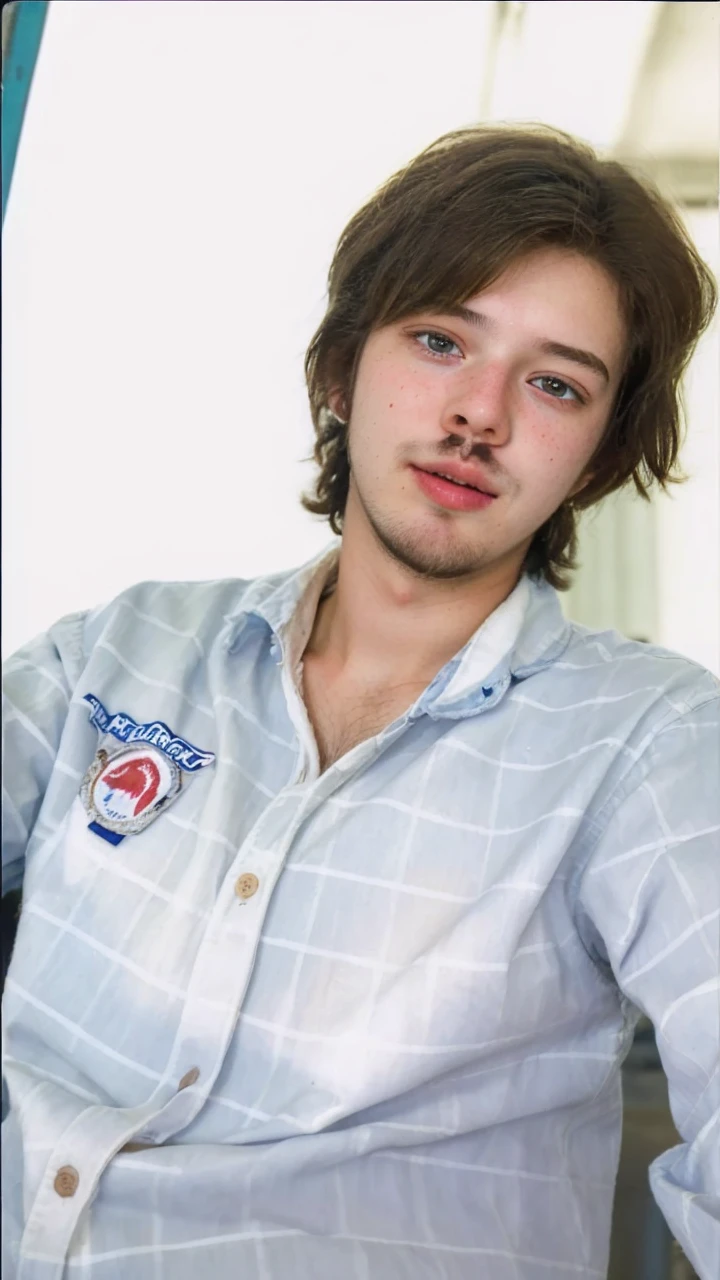 24yo dg_Hank male, hyper realistic candid photo, factory, analog style, masterpiece, disgusted, short hair, slightly hairy chest, turtleneck, selfie